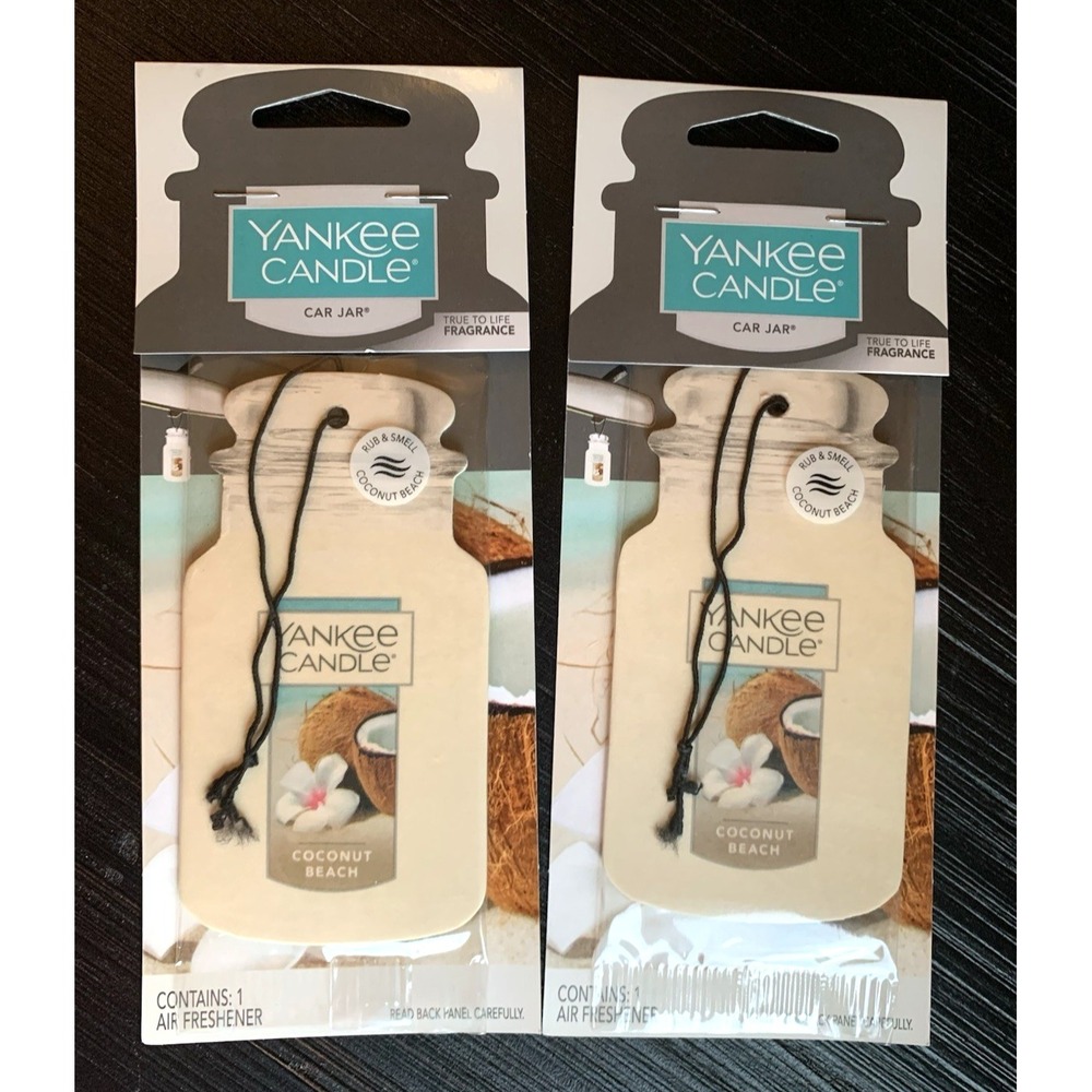 Yankee Candle Car Jar Hanging Air Freshener Coconut Beach Set of 2 FREE SHIP